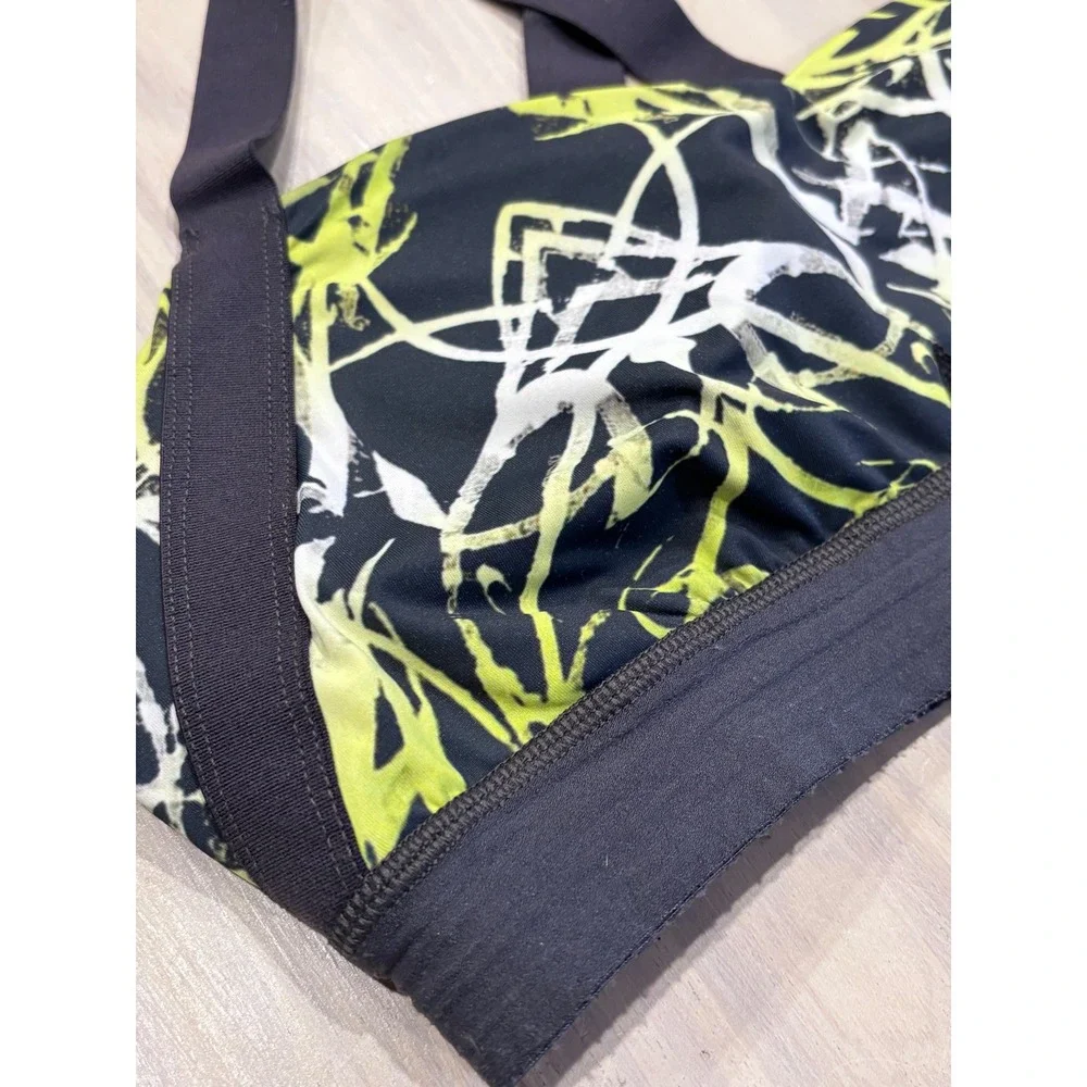 Zella Womens Medium Sports Bra Black Lime Green Abstract Print Adjustable Straps